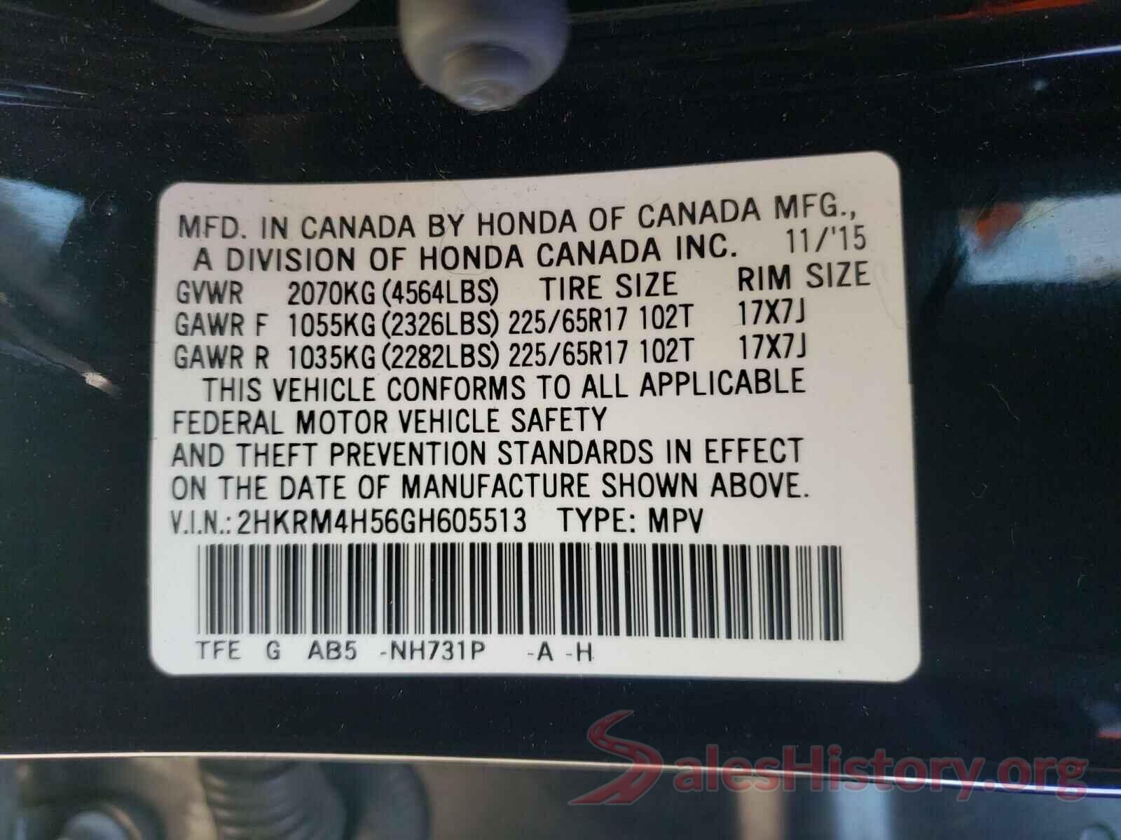 2HKRM4H56GH605513 2016 HONDA CRV