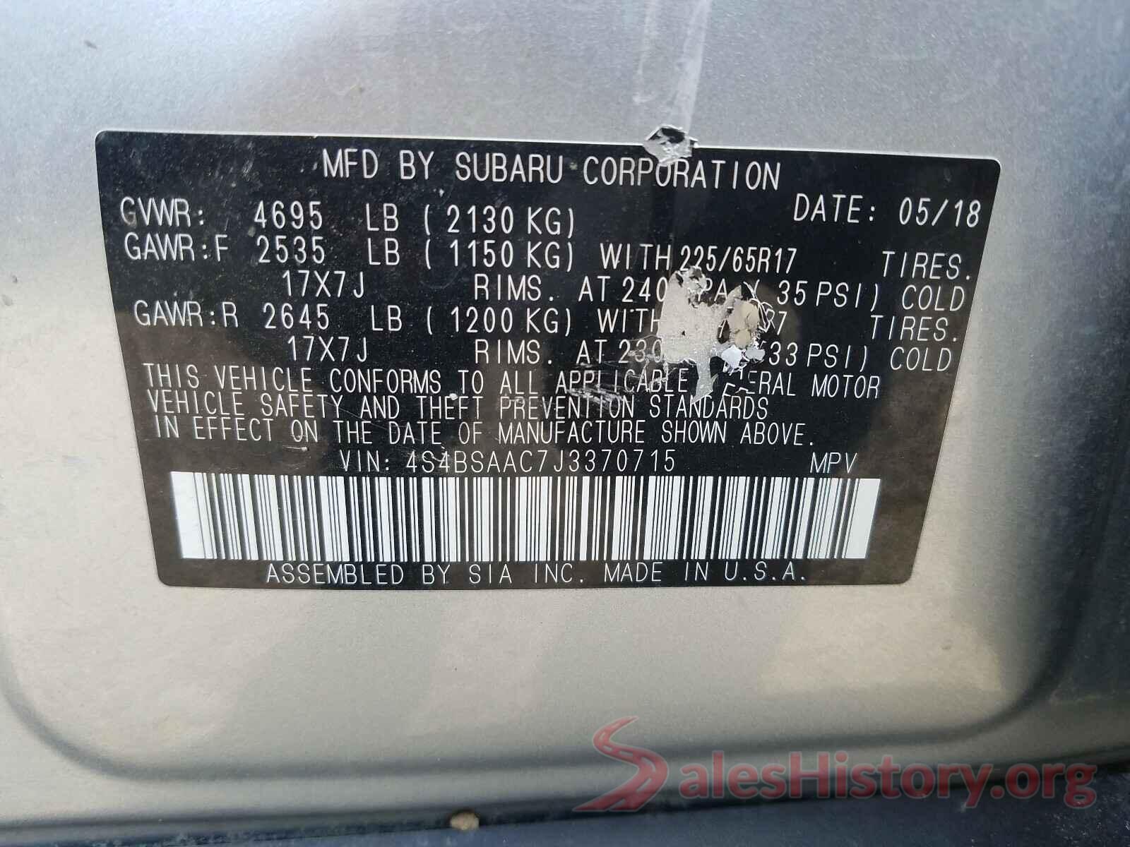 4S4BSAAC7J3370715 2018 SUBARU OUTBACK