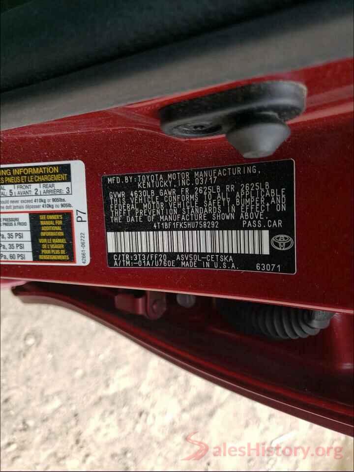 4T1BF1FK5HU758292 2017 TOYOTA CAMRY