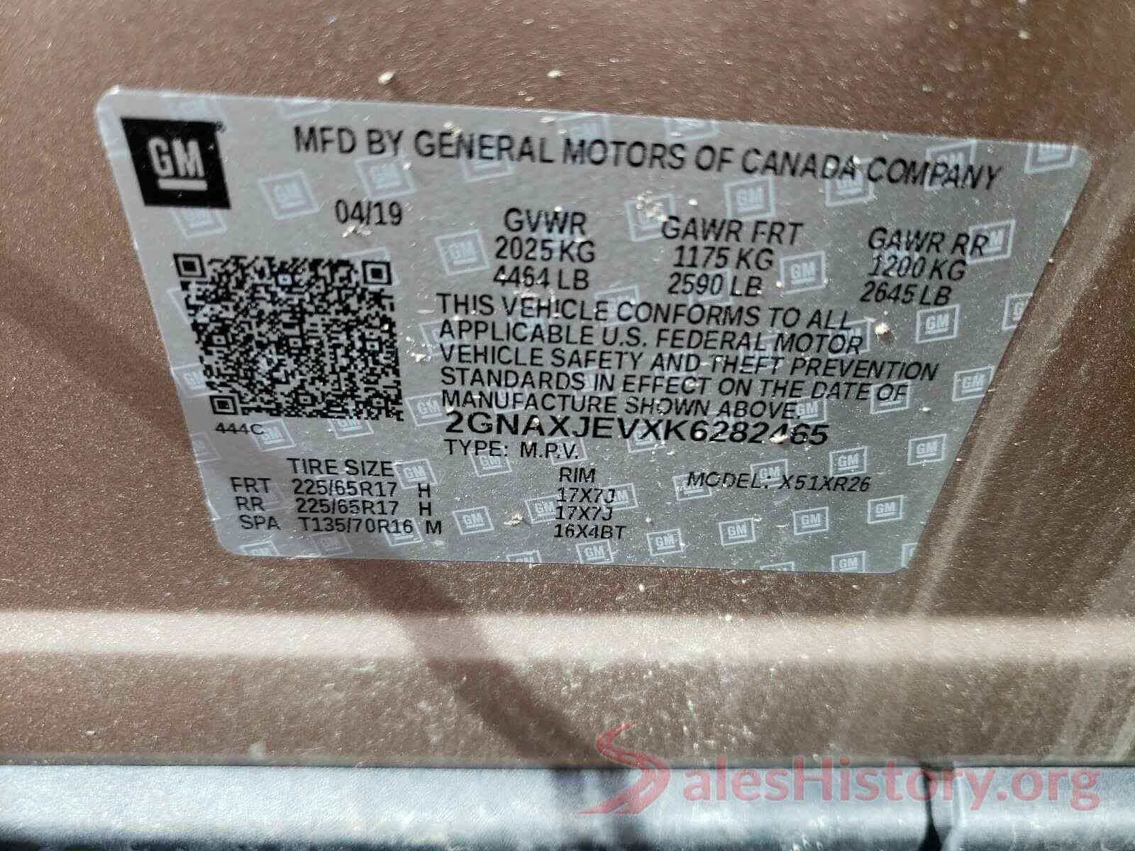 2GNAXJEVXK6282465 2019 CHEVROLET EQUINOX