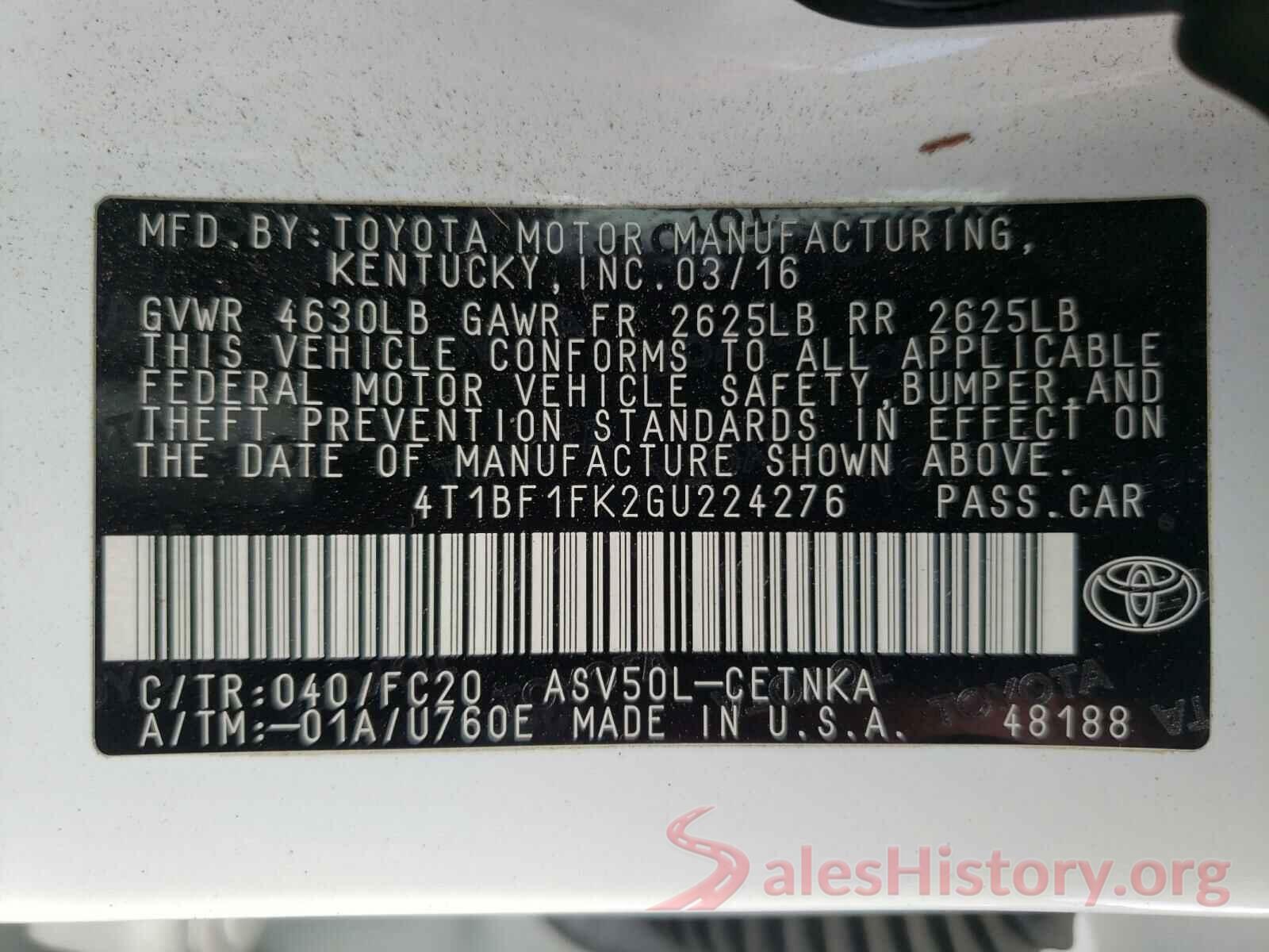 4T1BF1FK2GU224276 2016 TOYOTA CAMRY