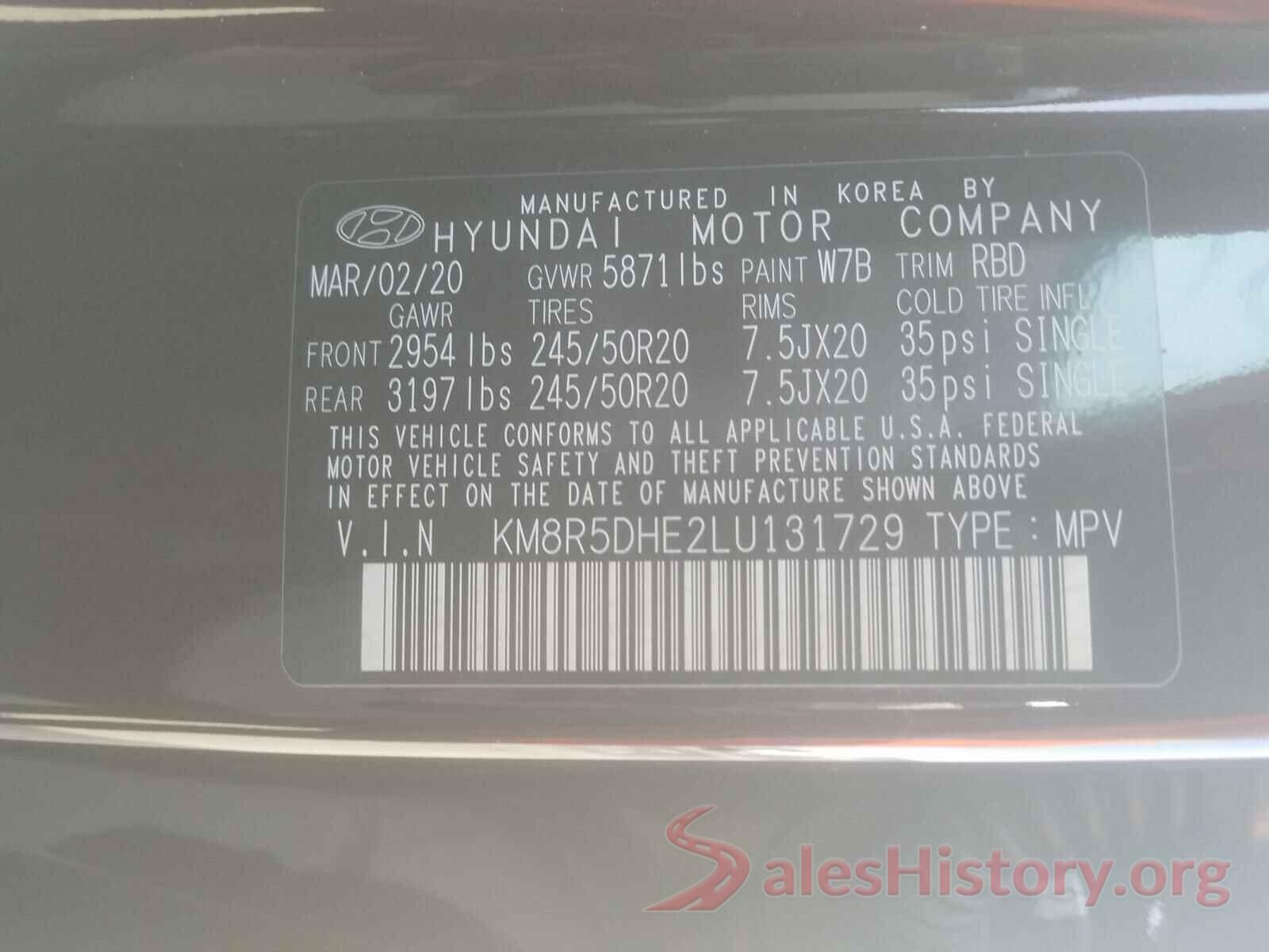 KM8R5DHE2LU131729 2020 HYUNDAI PALISADE