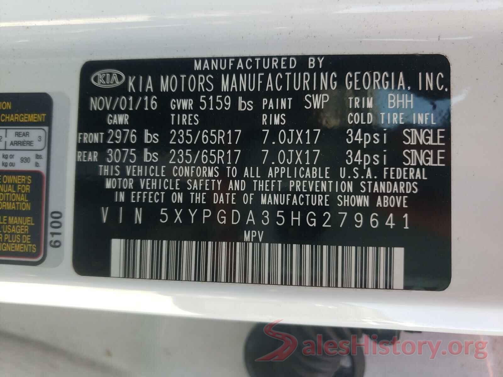 5XYPGDA35HG279641 2017 KIA SORENTO