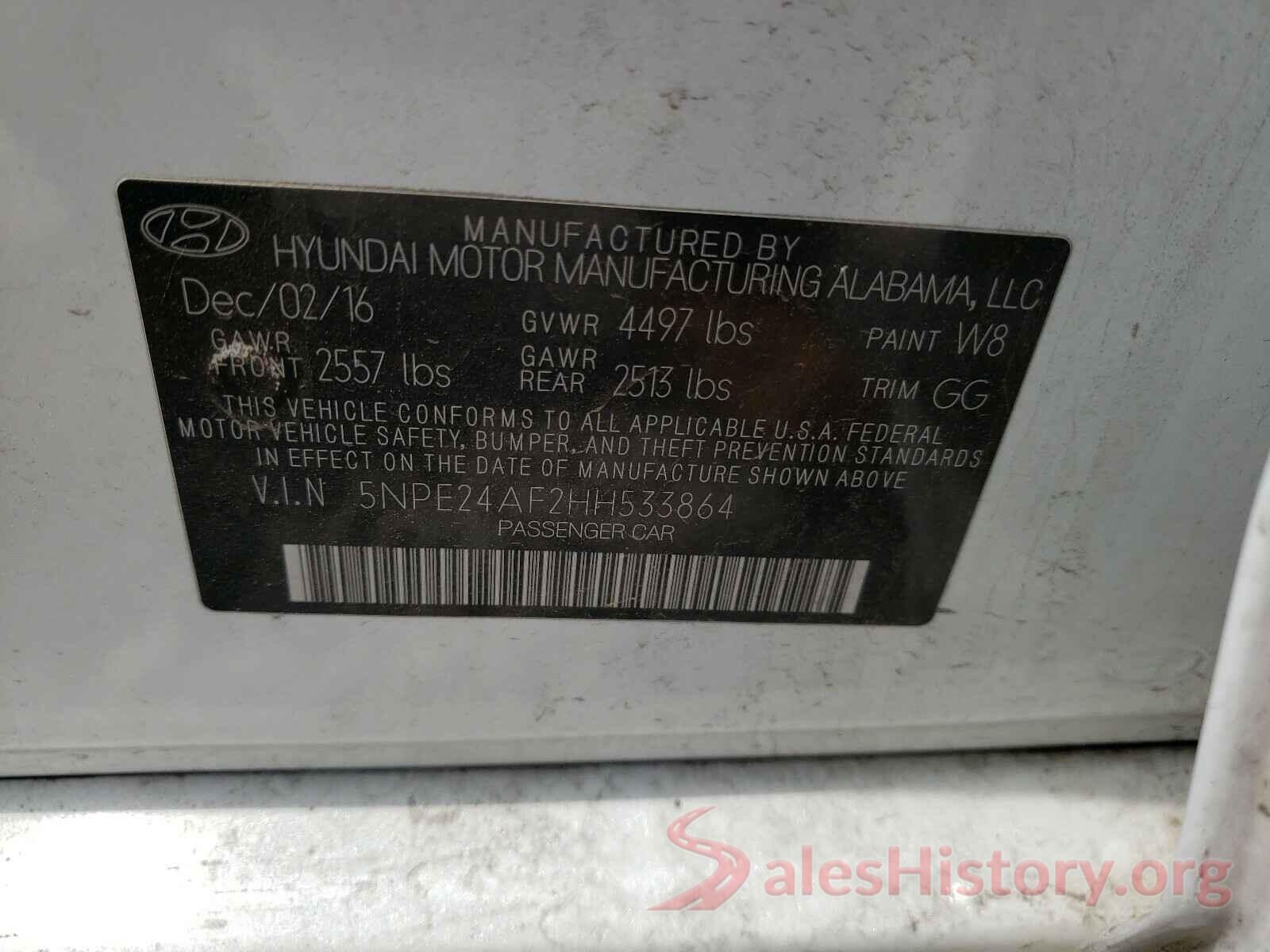 5NPE24AF2HH533864 2017 HYUNDAI SONATA