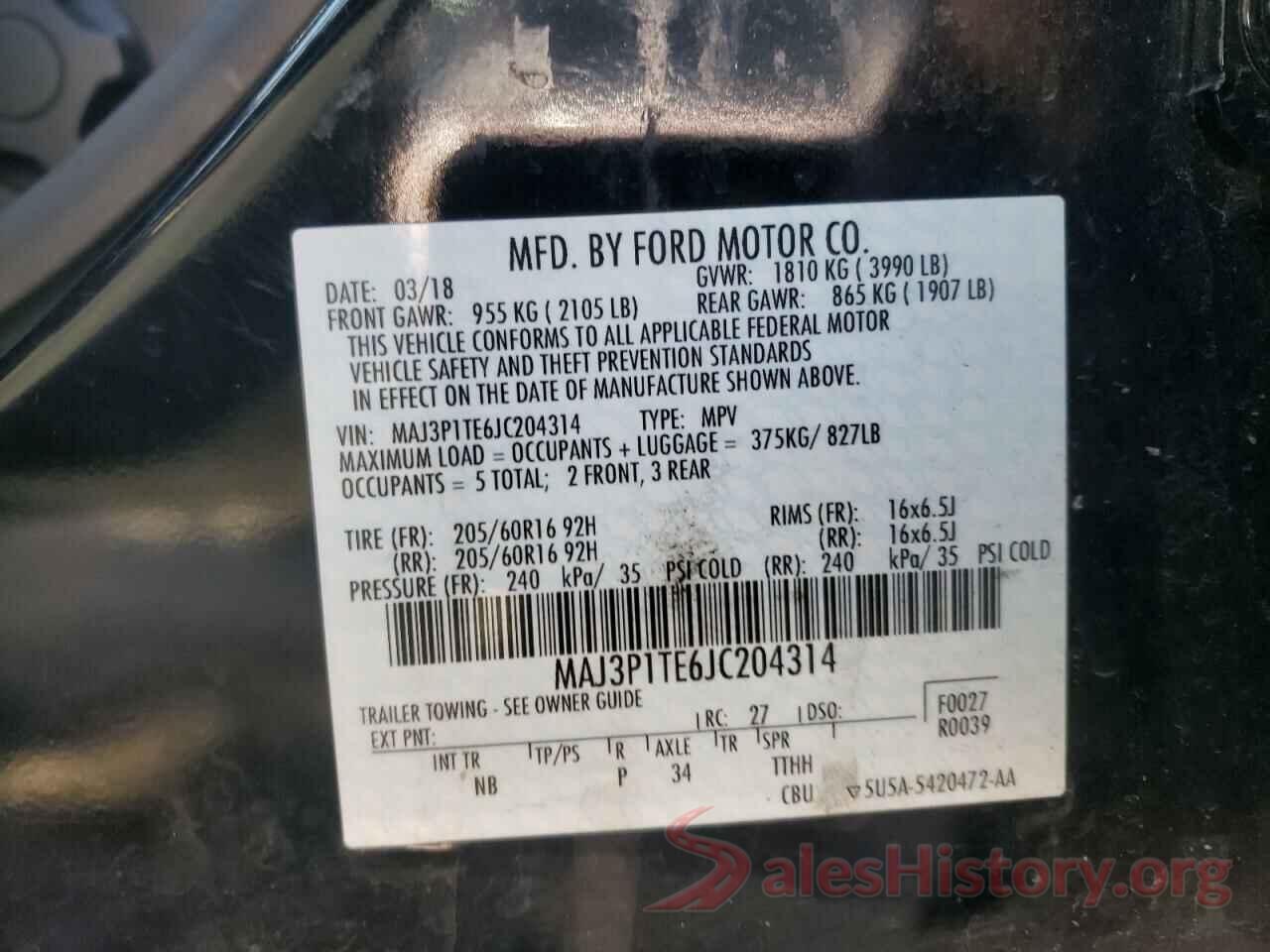 MAJ3P1TE6JC204314 2018 FORD ALL OTHER