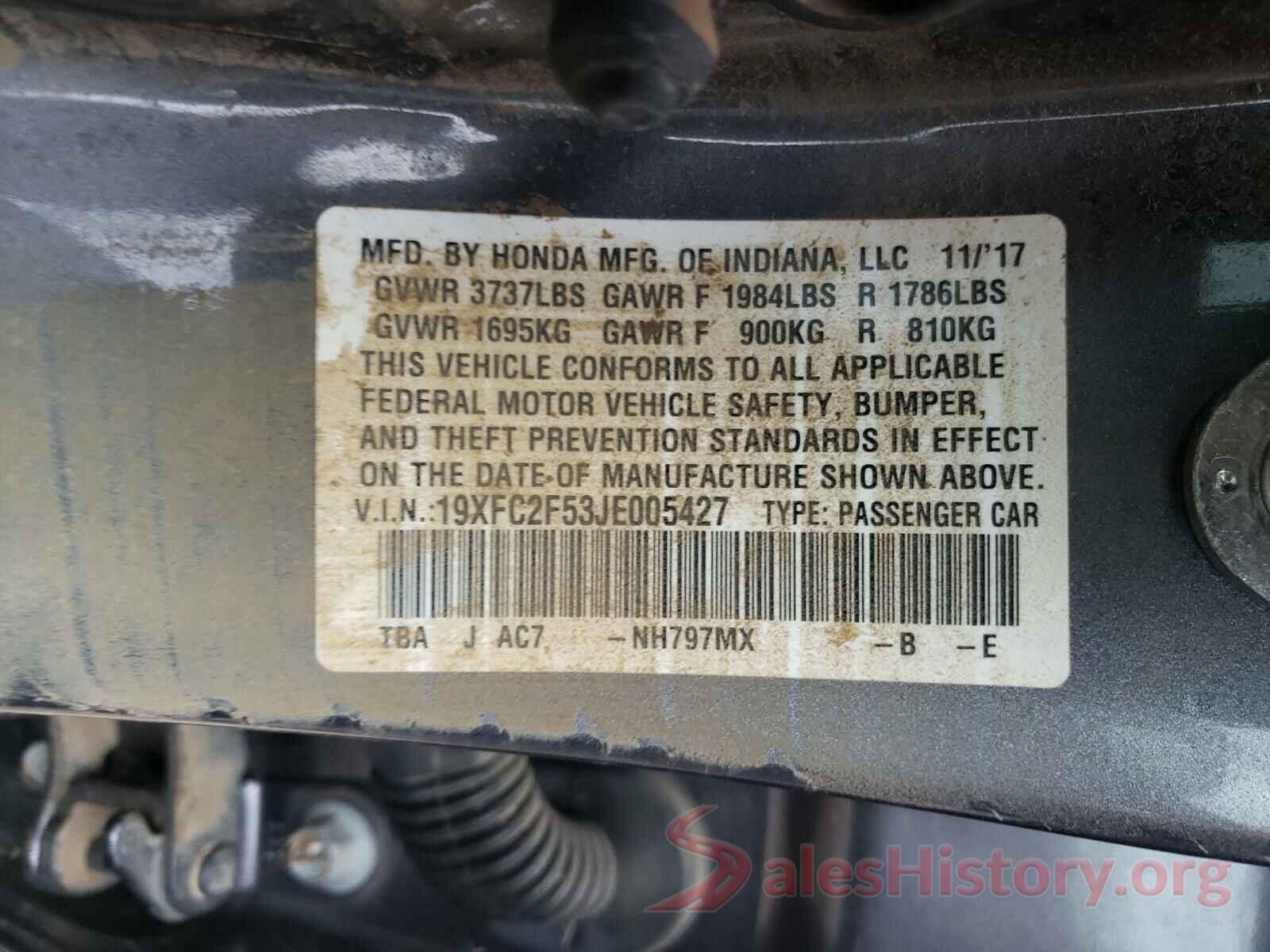 19XFC2F53JE005427 2018 HONDA CIVIC