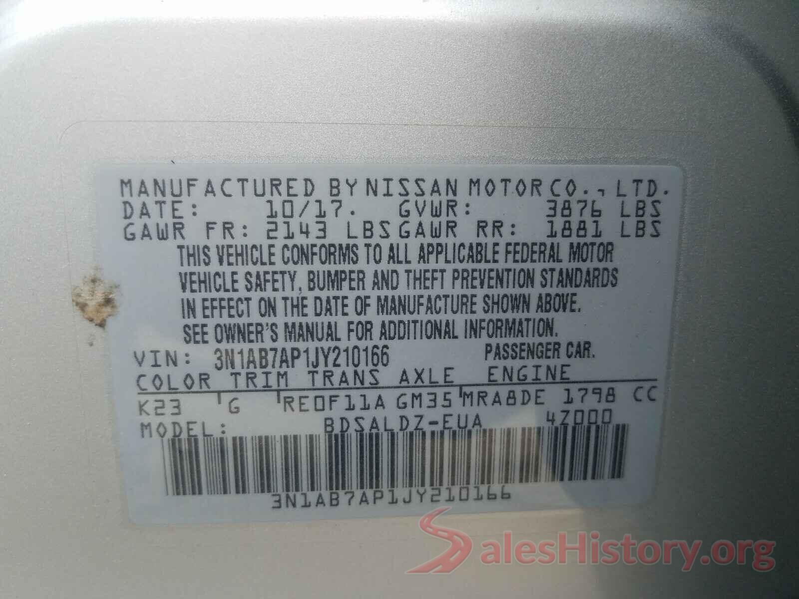 3N1AB7AP1JY210166 2018 NISSAN SENTRA