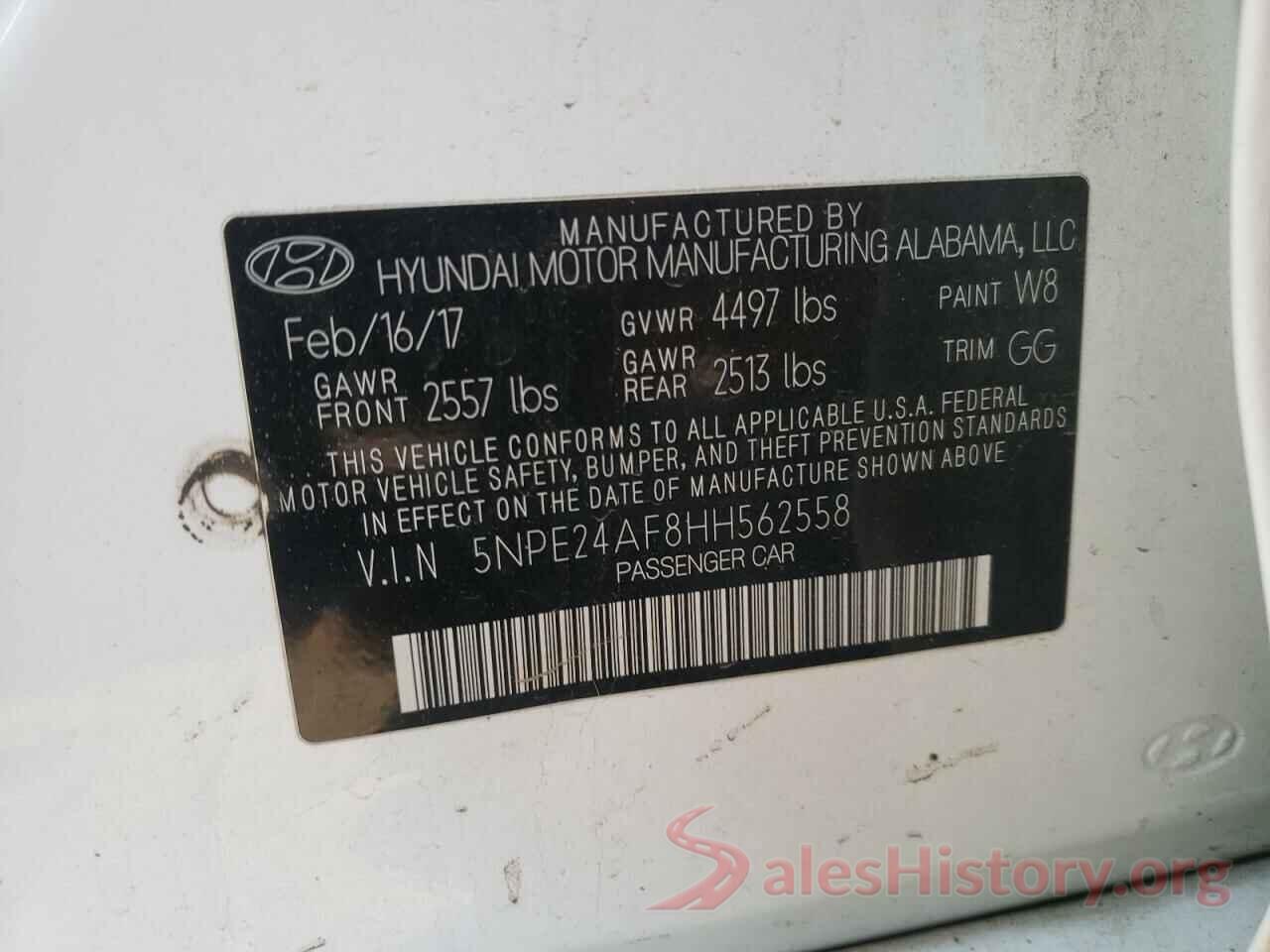 5NPE24AF8HH562558 2017 HYUNDAI SONATA