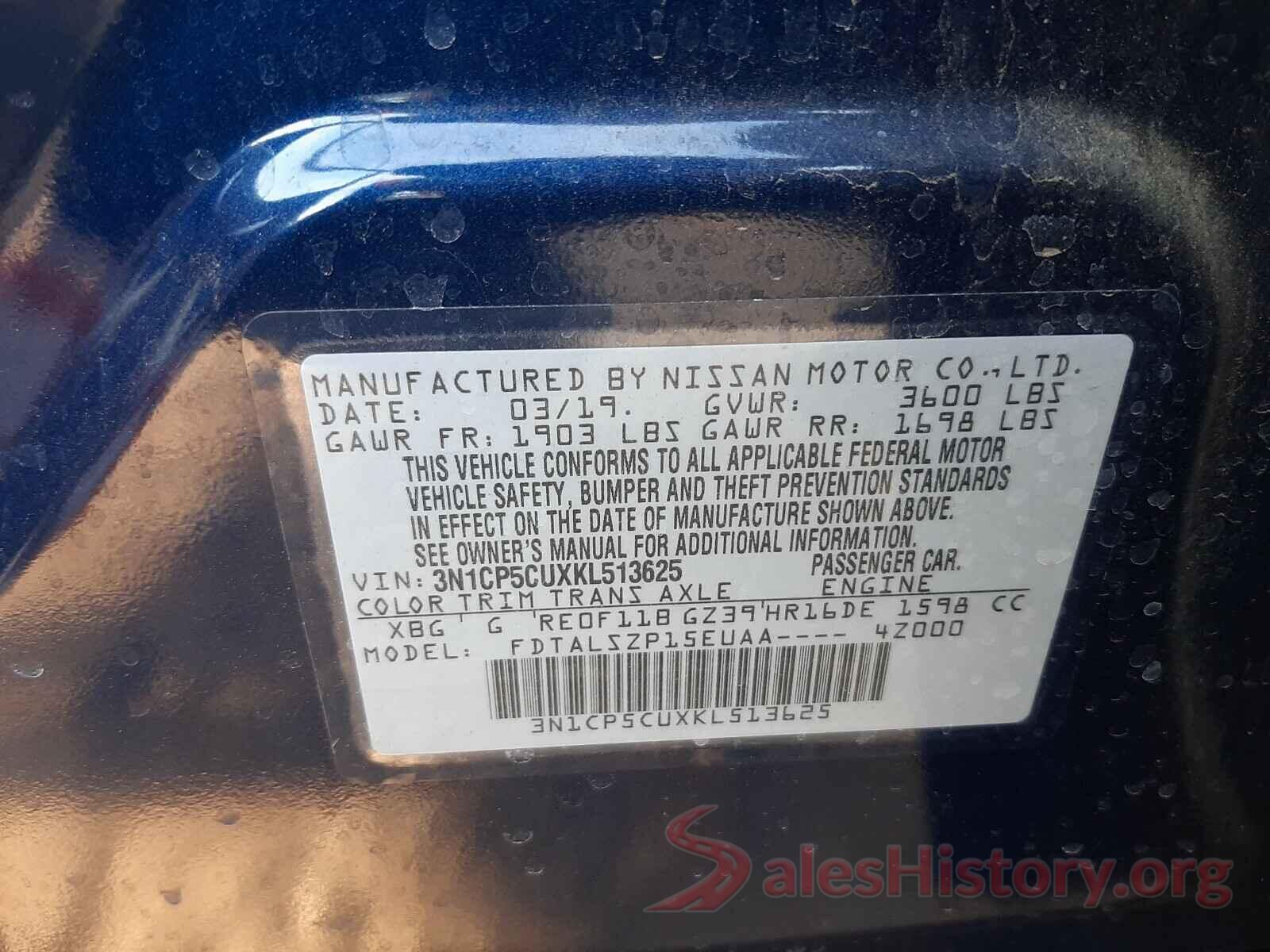 3N1CP5CUXKL513625 2019 NISSAN KICKS