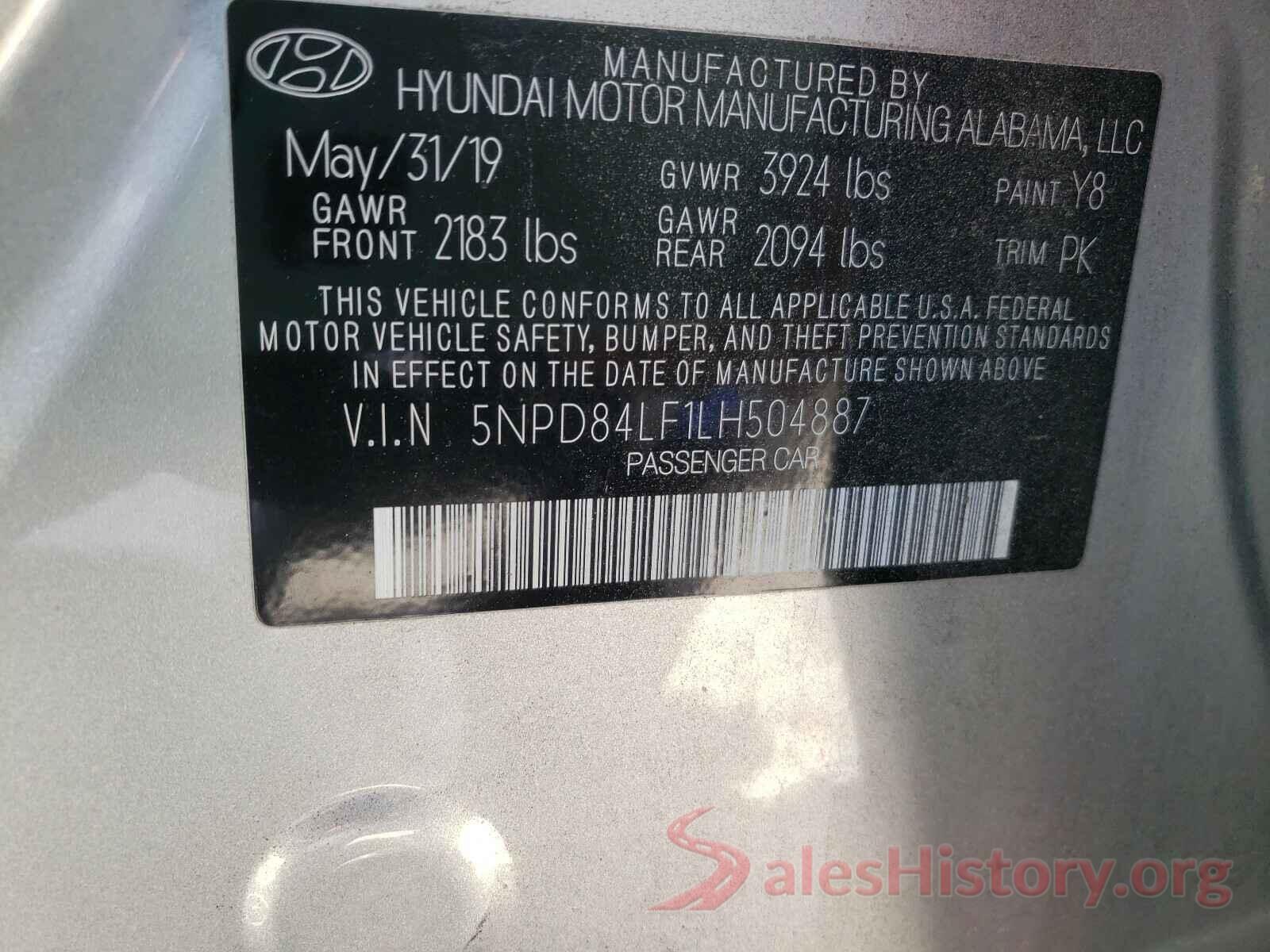 5NPD84LF1LH504887 2020 HYUNDAI ELANTRA