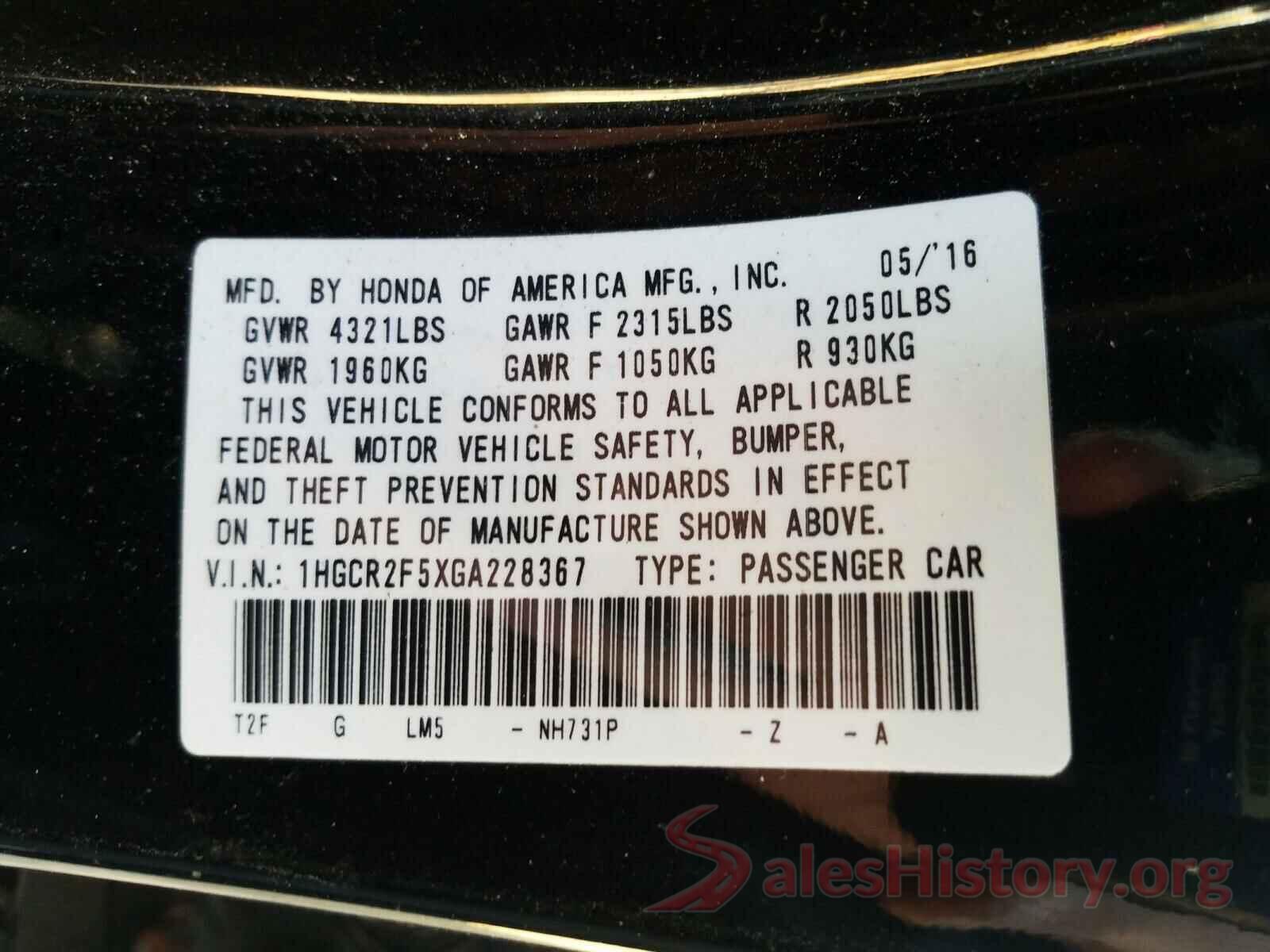 1HGCR2F5XGA228367 2016 HONDA ACCORD