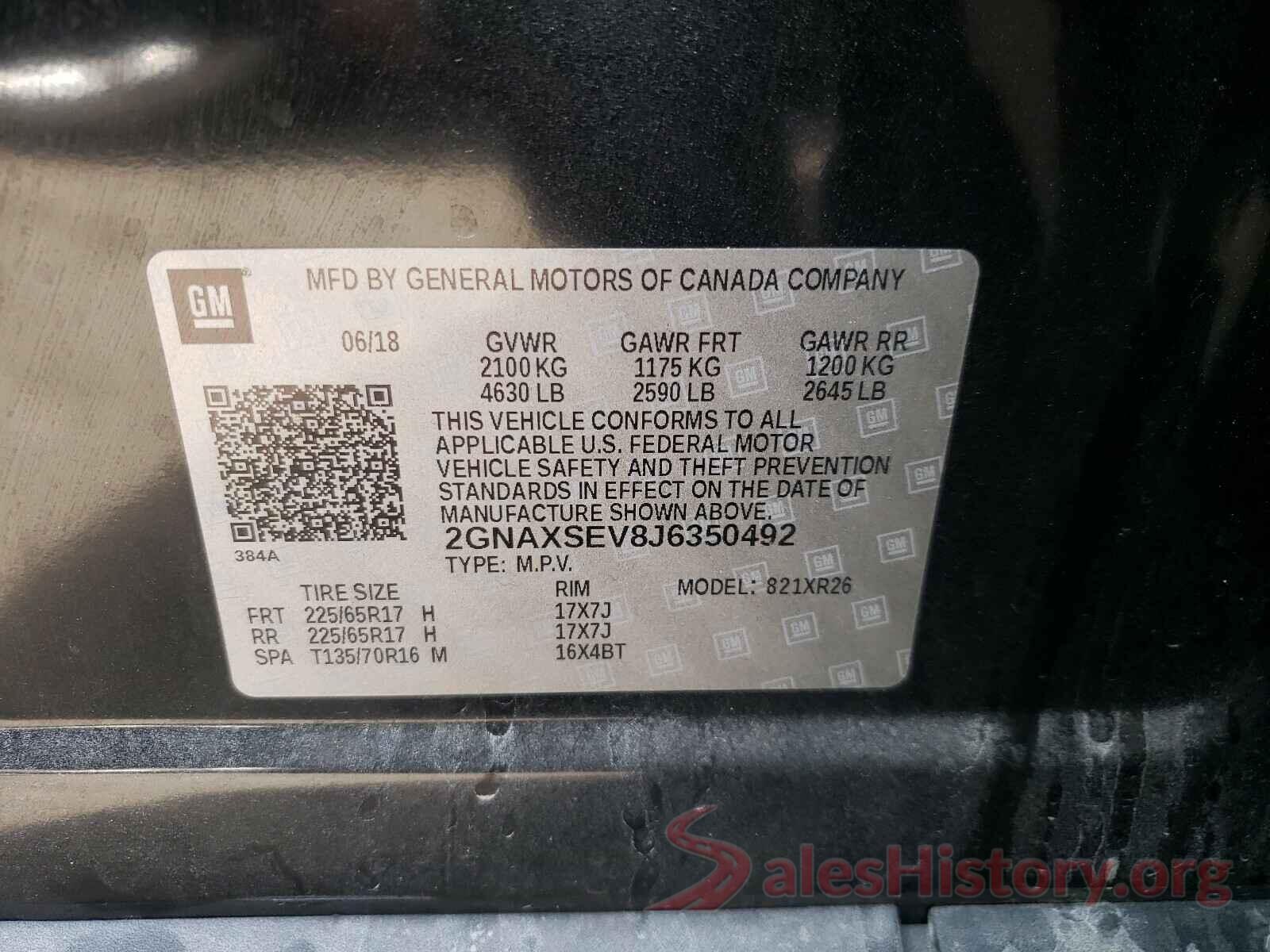 2GNAXSEV8J6350492 2018 CHEVROLET EQUINOX