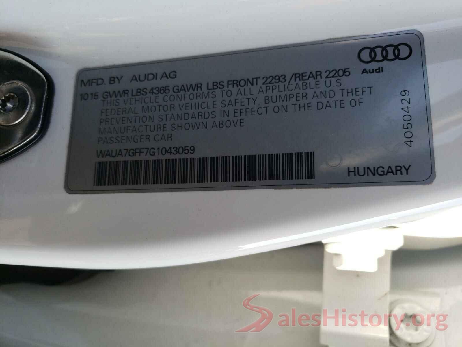 WAUA7GFF7G1043059 2016 AUDI A3