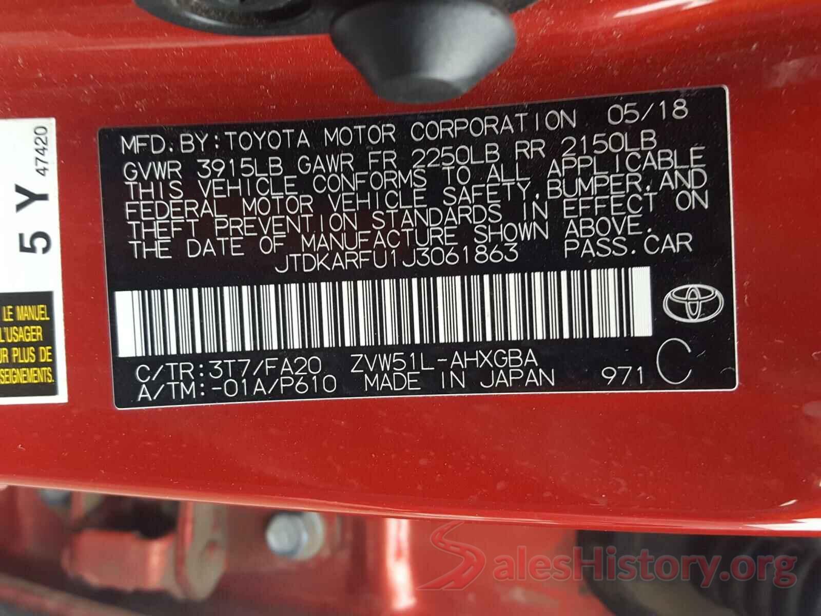 JTDKARFU1J3061863 2018 TOYOTA PRIUS