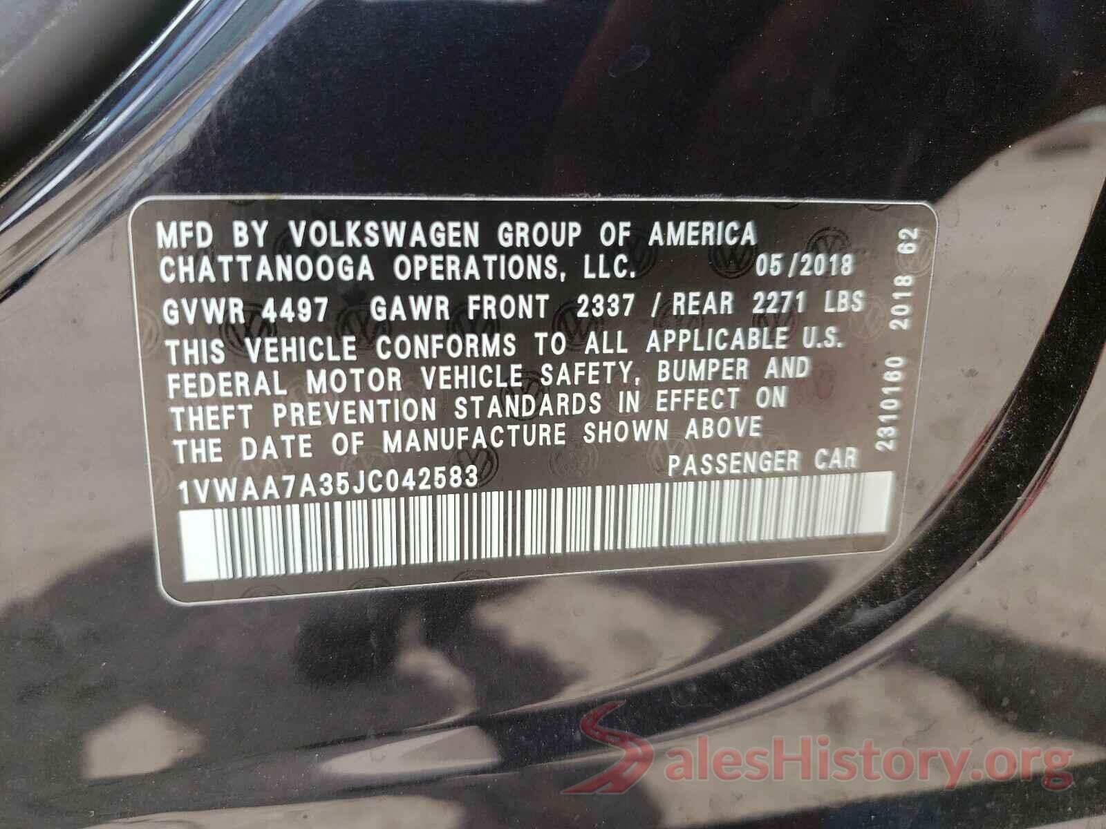 1VWAA7A35JC042583 2018 VOLKSWAGEN PASSAT