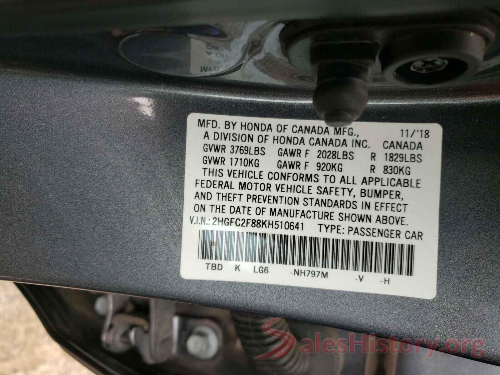 2HGFC2F88KH510641 2019 HONDA CIVIC