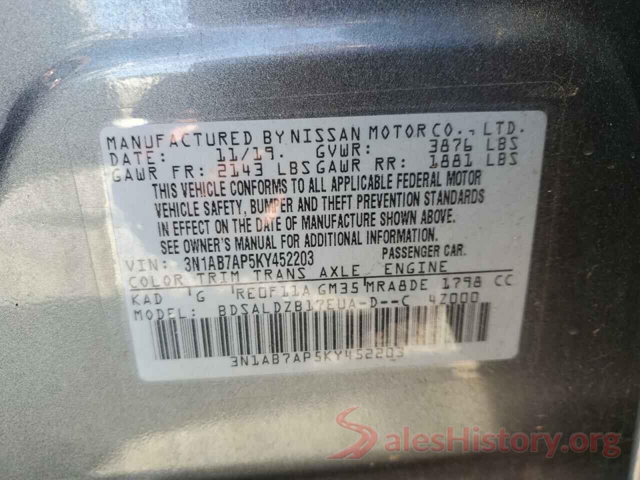 3N1AB7AP5KY452203 2019 NISSAN SENTRA