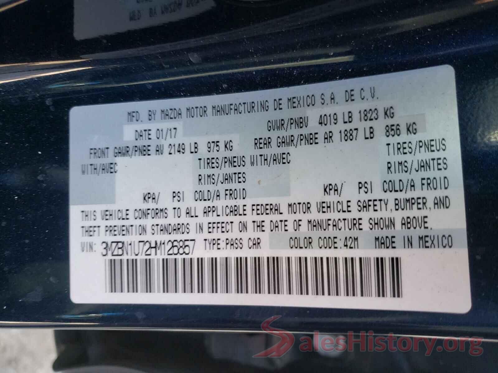 3MZBN1U72HM126857 2017 MAZDA 3