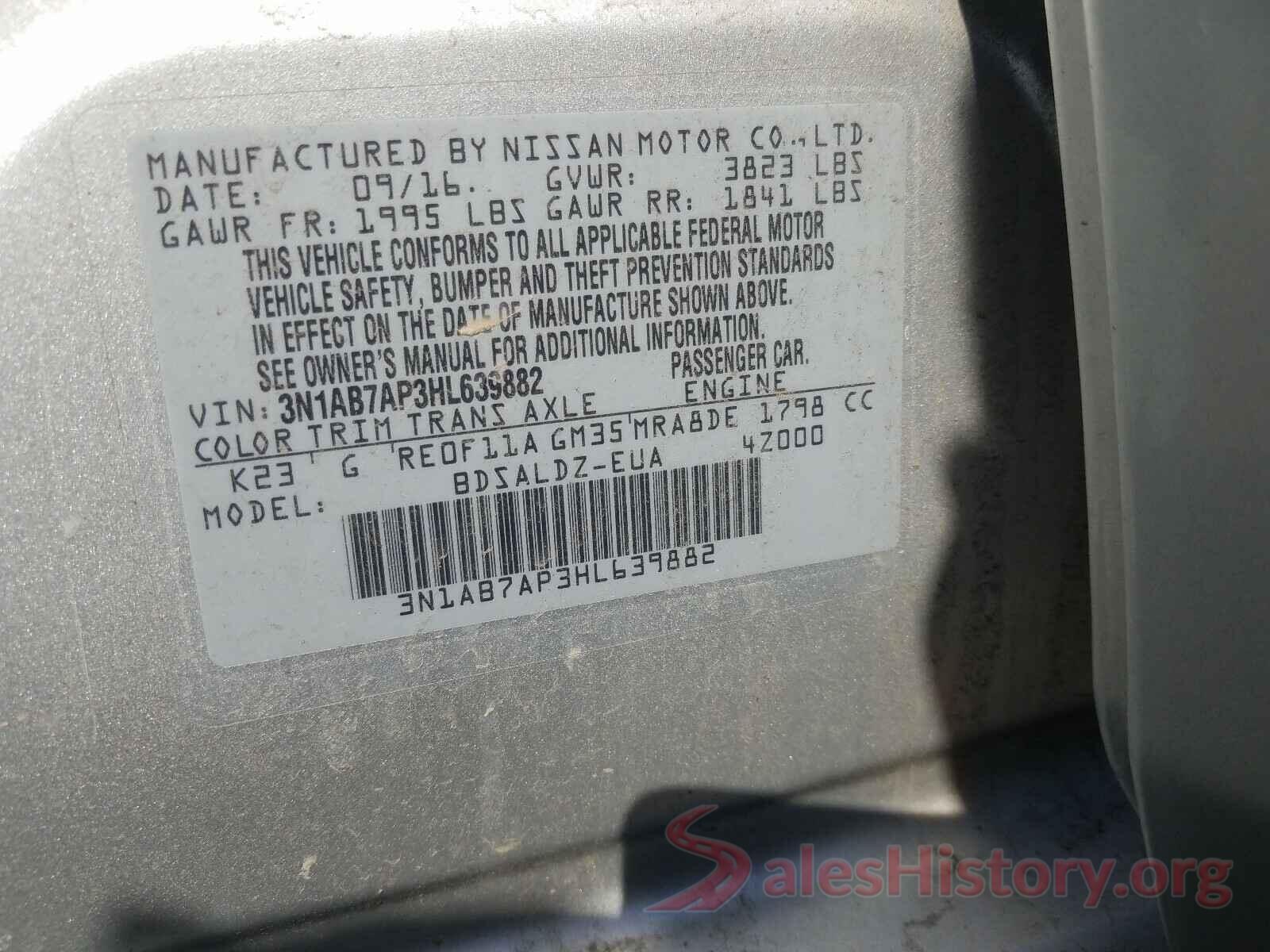 3N1AB7AP3HL639882 2017 NISSAN SENTRA