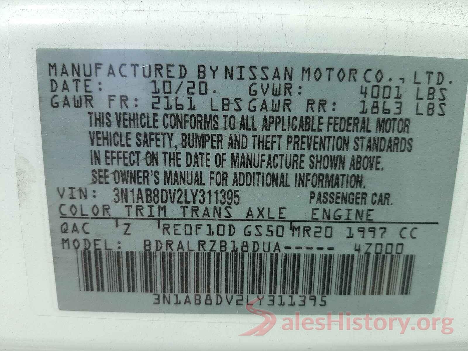 3N1AB8DV2LY311395 2020 NISSAN SENTRA