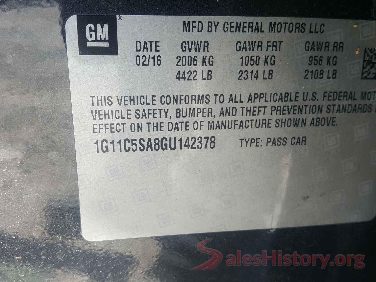 1G11C5SA8GU142378 2016 CHEVROLET MALIBU