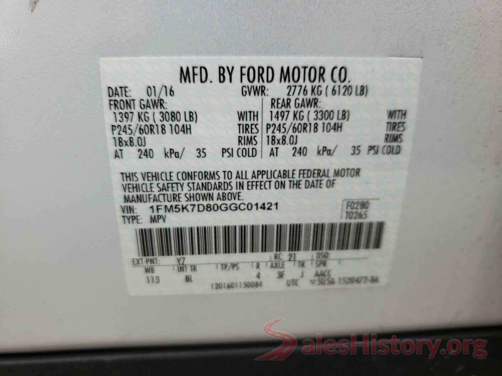 1FM5K7D80GGC01421 2016 FORD EXPLORER