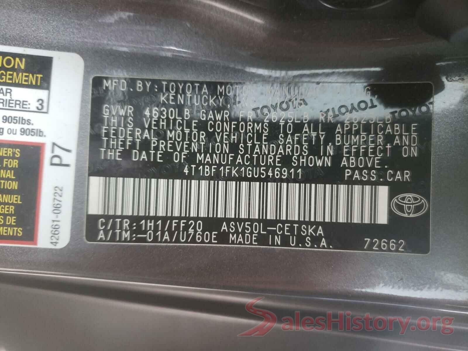 4T1BF1FK1GU546911 2016 TOYOTA CAMRY