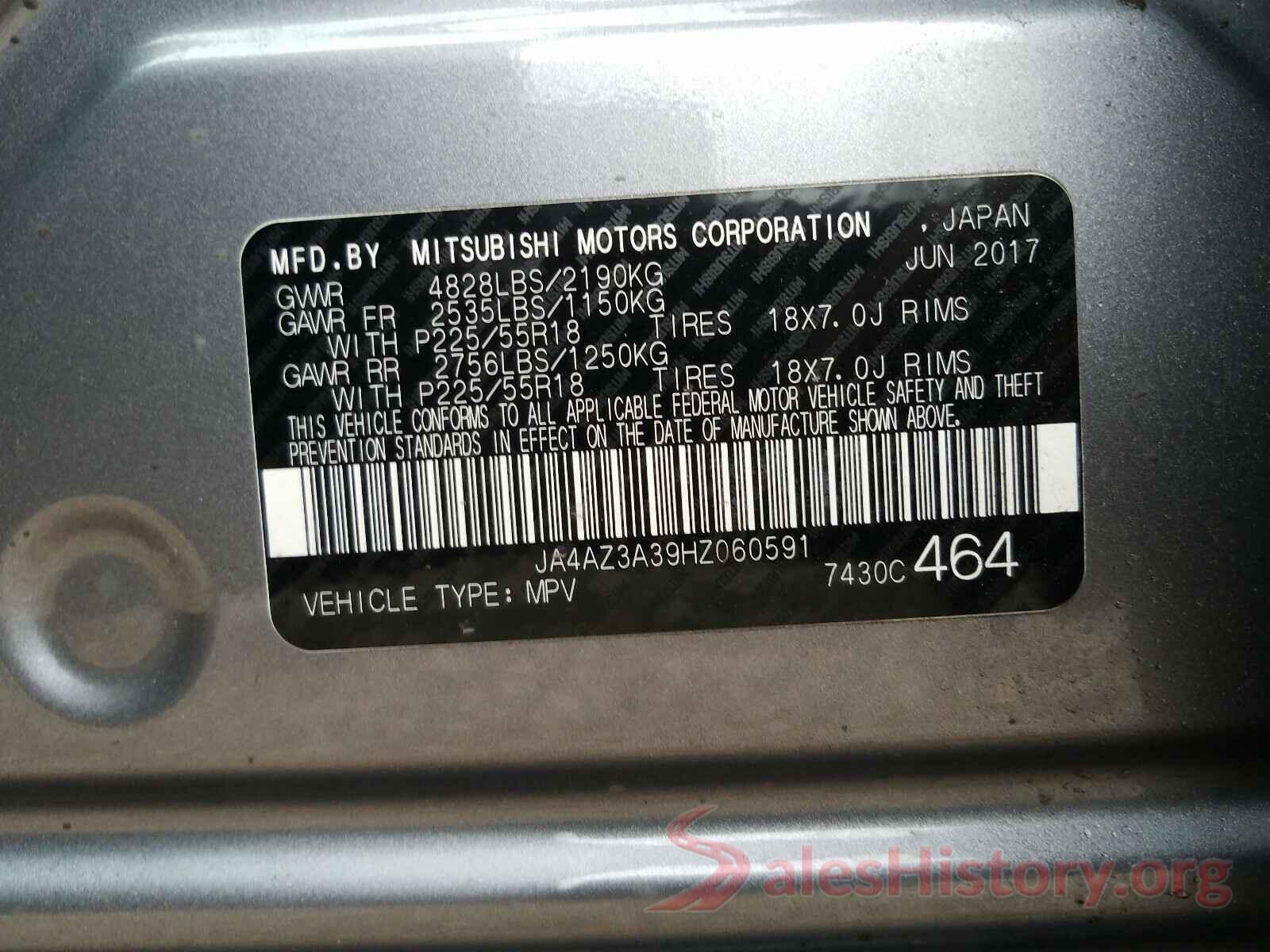 JA4AZ3A39HZ060591 2017 MITSUBISHI OUTLANDER