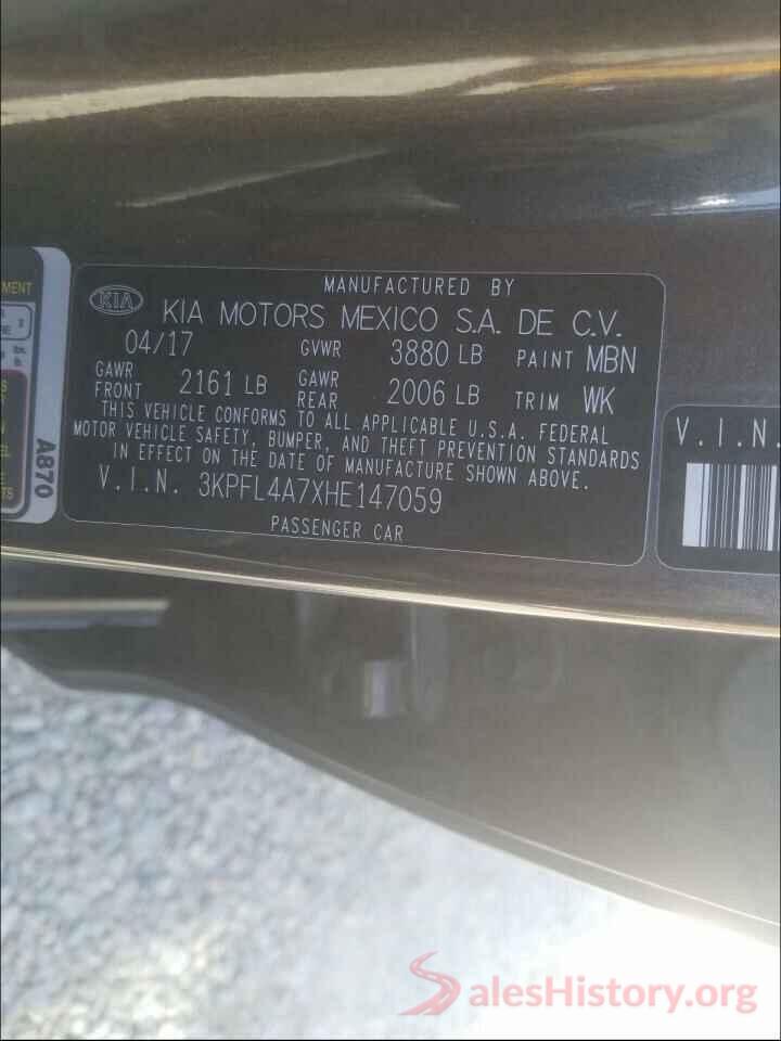 3KPFL4A7XHE147059 2017 KIA FORTE