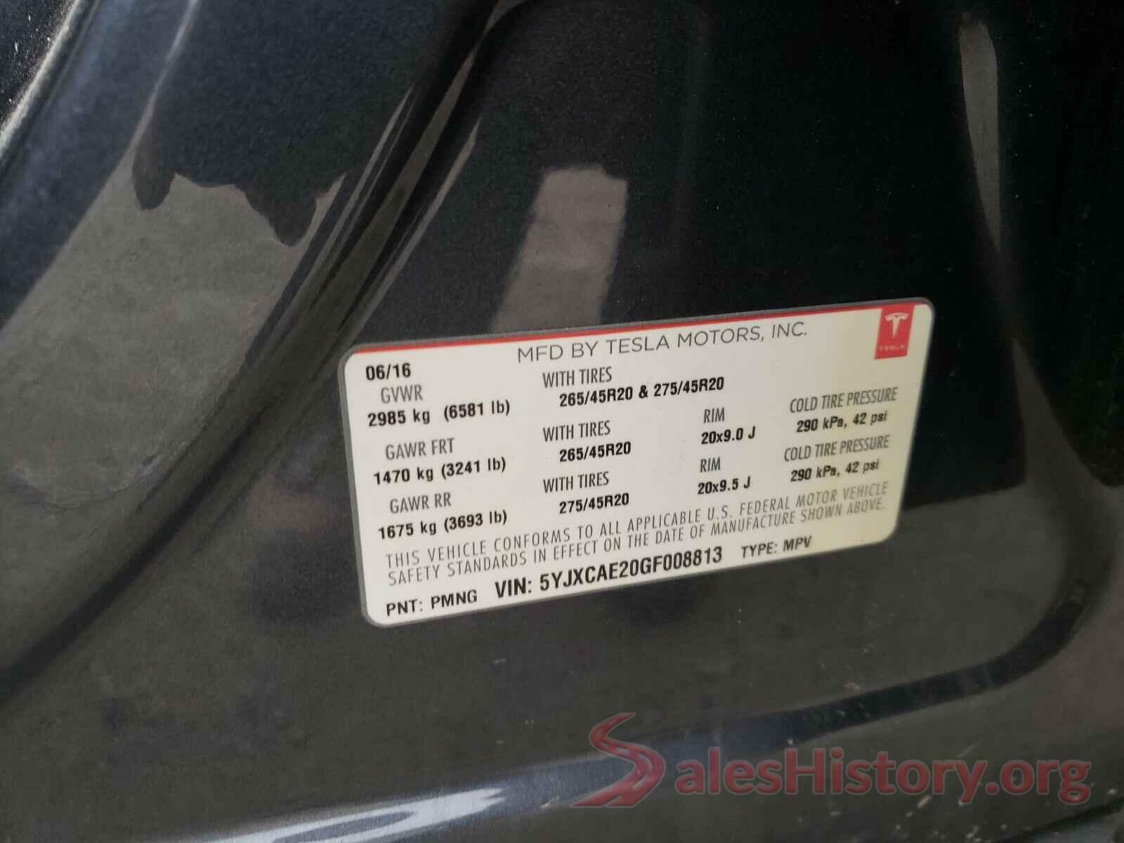 5YJXCAE20GF008813 2016 TESLA MODEL X