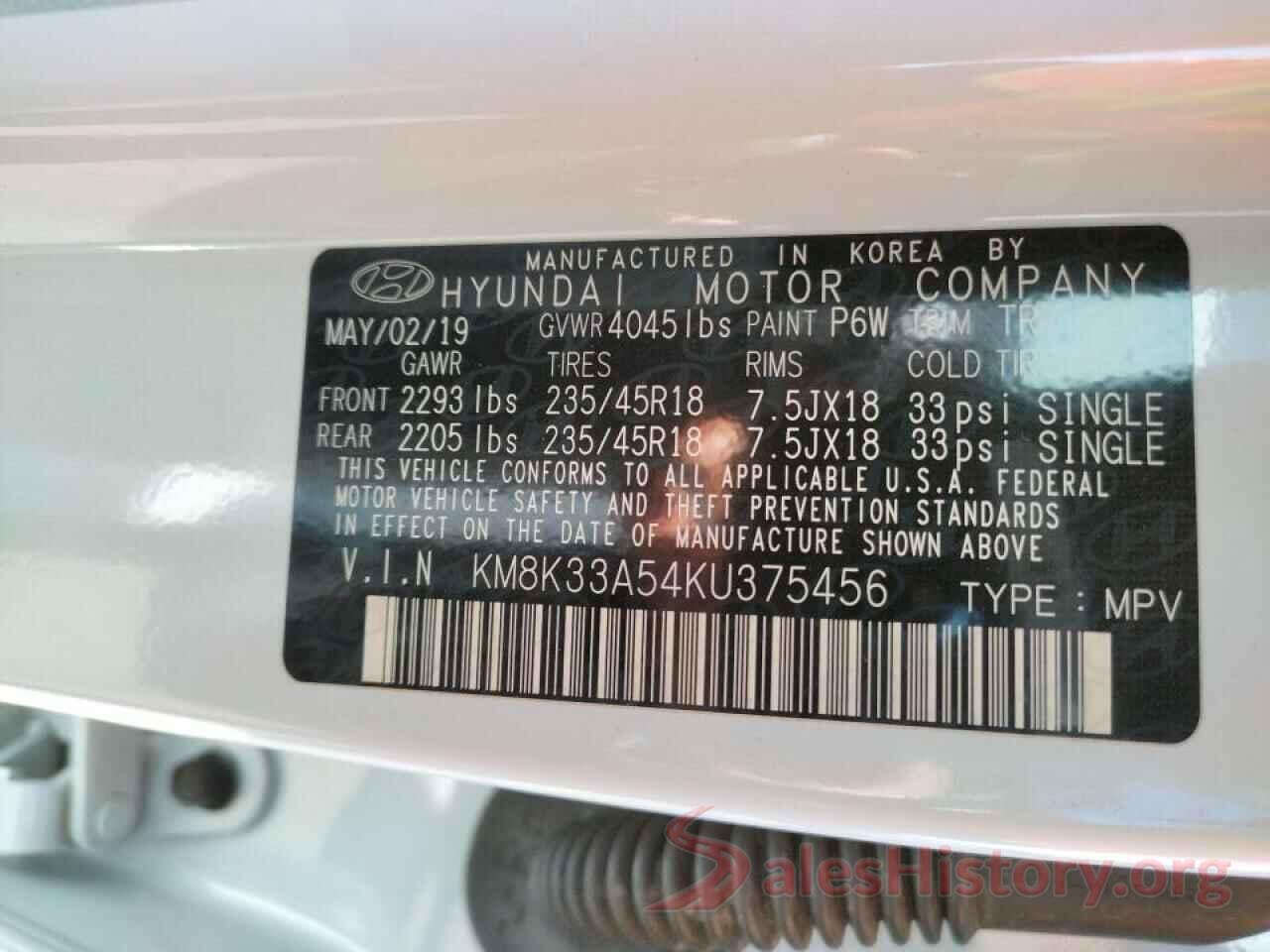 KM8K33A54KU375456 2019 HYUNDAI KONA