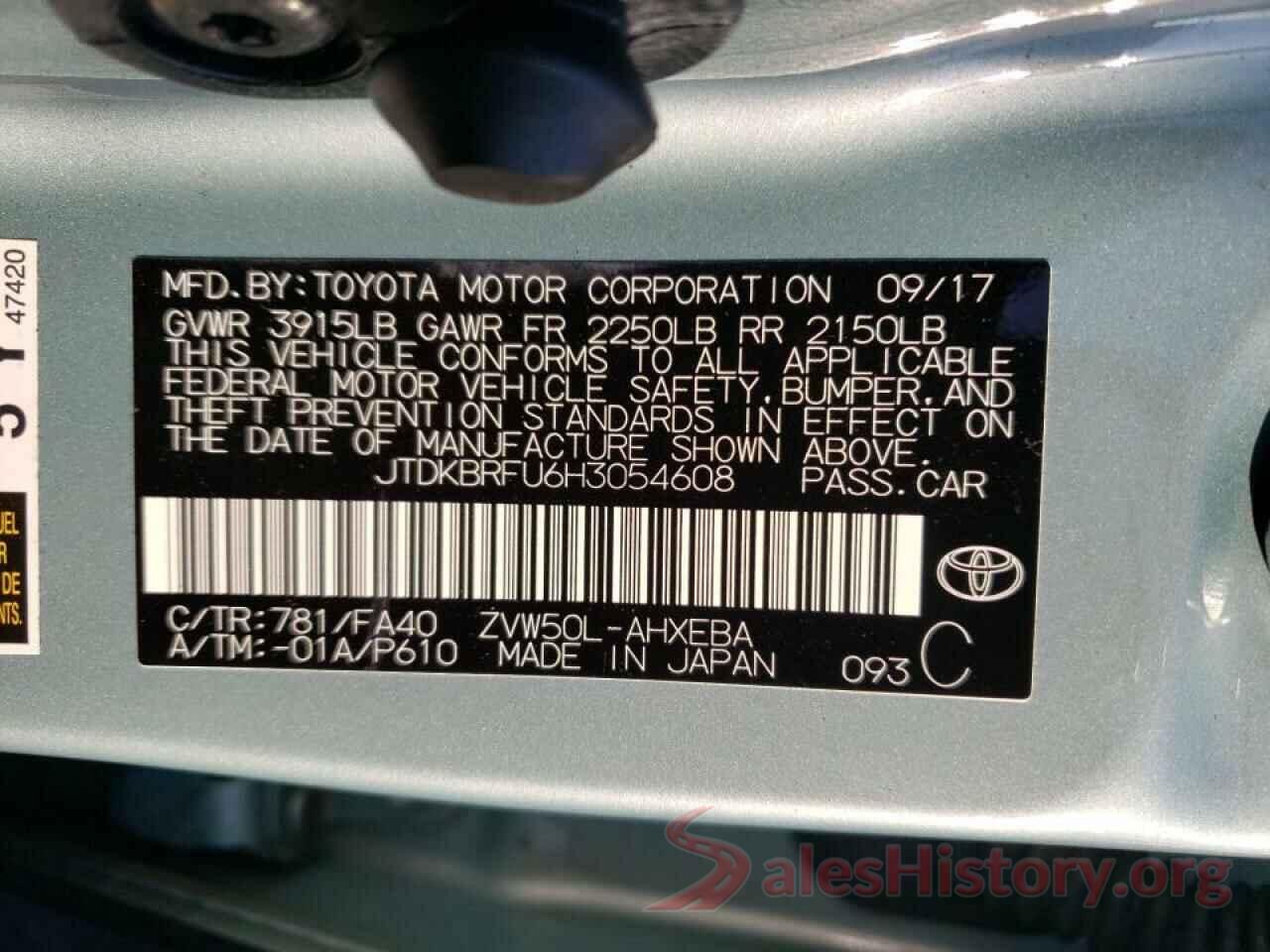 JTDKBRFU6H3054608 2017 TOYOTA PRIUS