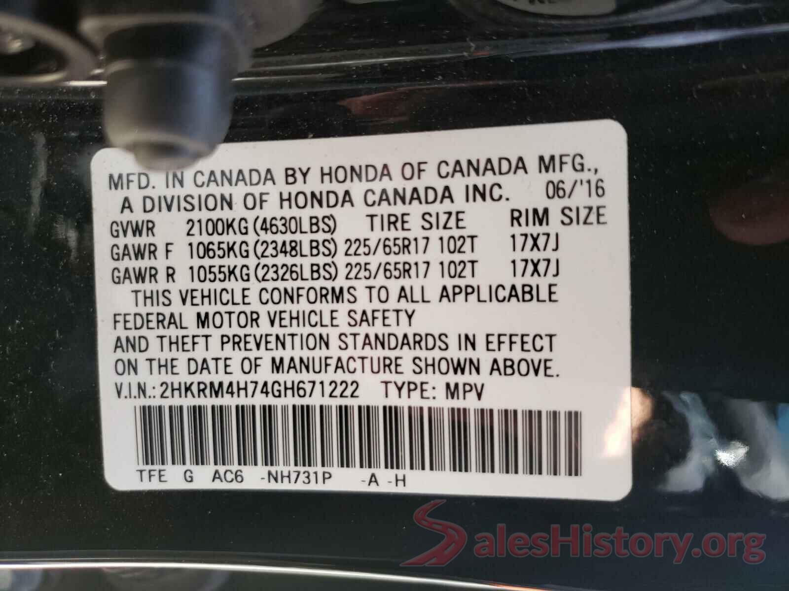 2HKRM4H74GH671222 2016 HONDA CRV