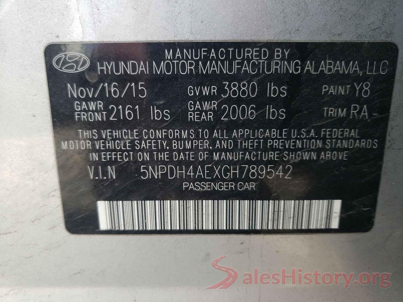 5NPDH4AEXGH789542 2016 HYUNDAI ELANTRA