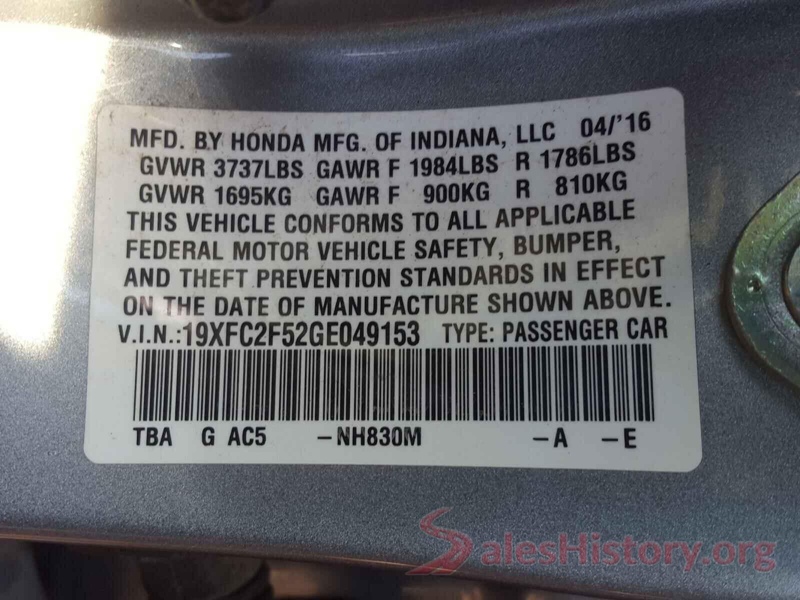 19XFC2F52GE049153 2016 HONDA CIVIC