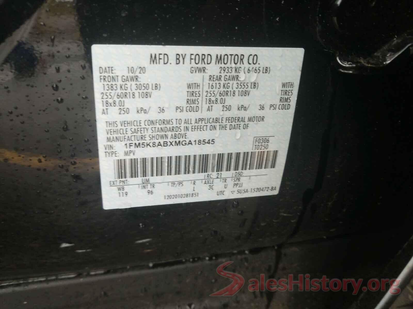 1FM5K8ABXMGA18545 2021 FORD EXPLORER