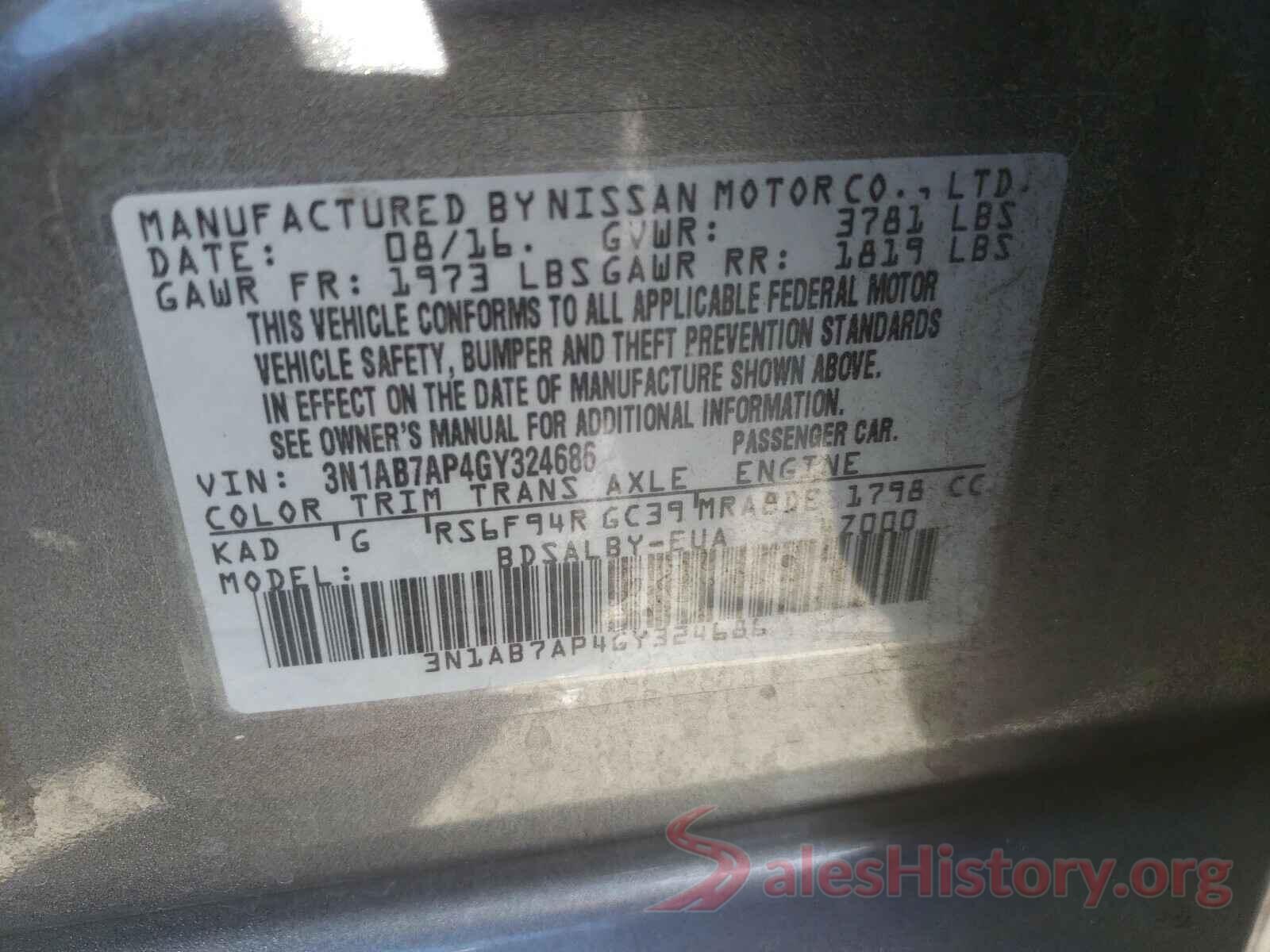 3N1AB7AP4GY324686 2016 NISSAN SENTRA