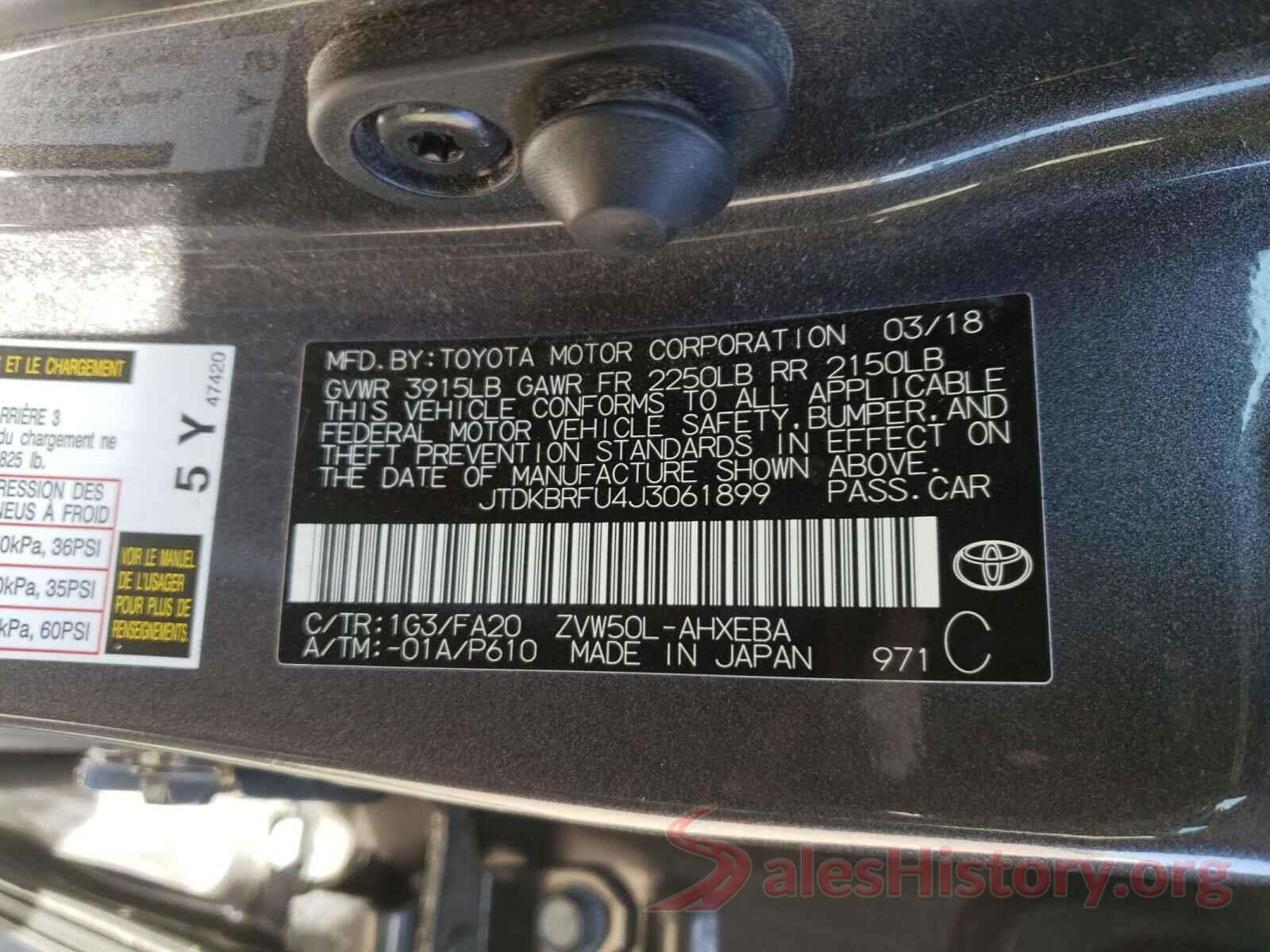 JTDKBRFU4J3061899 2018 TOYOTA PRIUS