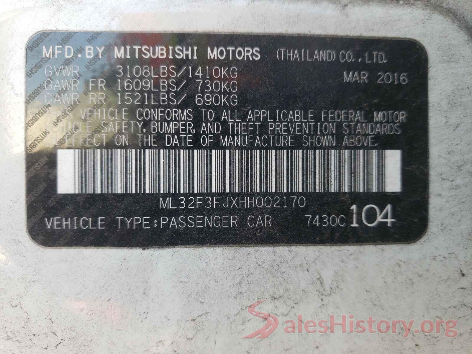 ML32F3FJXHH002170 2017 MITSUBISHI MIRAGE