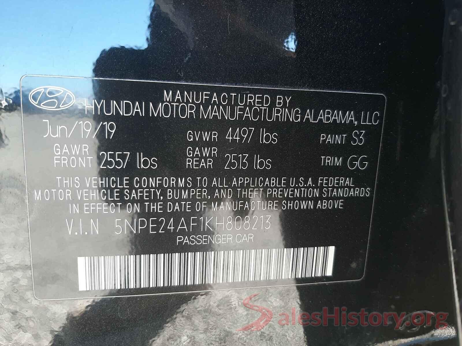 5NPE24AF1KH808213 2019 HYUNDAI SONATA