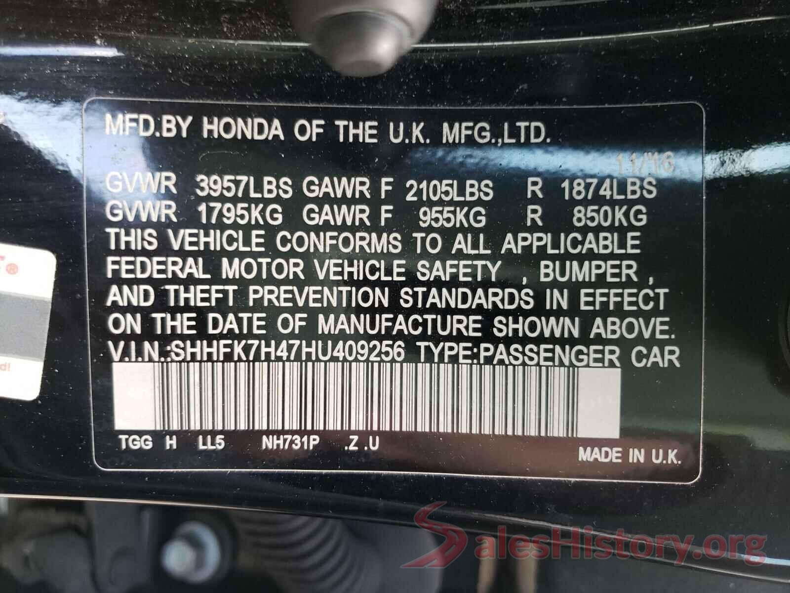 SHHFK7H47HU409256 2017 HONDA CIVIC