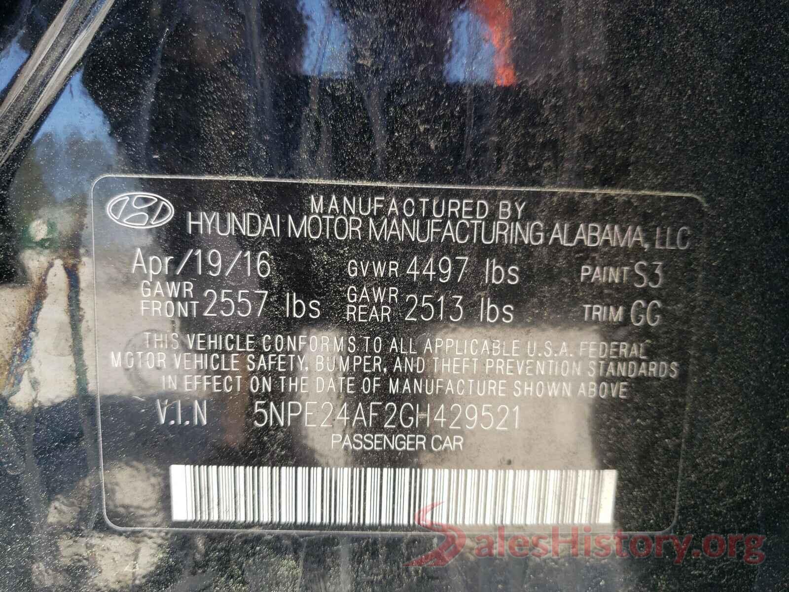 5NPE24AF2GH429521 2016 HYUNDAI SONATA