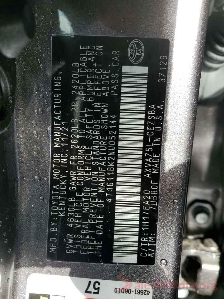 4T1G11BK2NU052144 2022 TOYOTA CAMRY