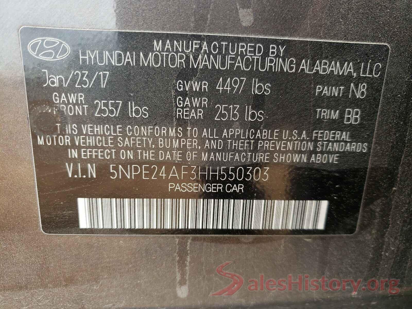 5NPE24AF3HH550303 2017 HYUNDAI SONATA