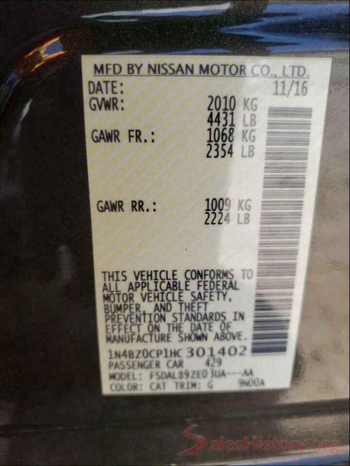 1N4BZ0CP1HC301402 2017 NISSAN LEAF