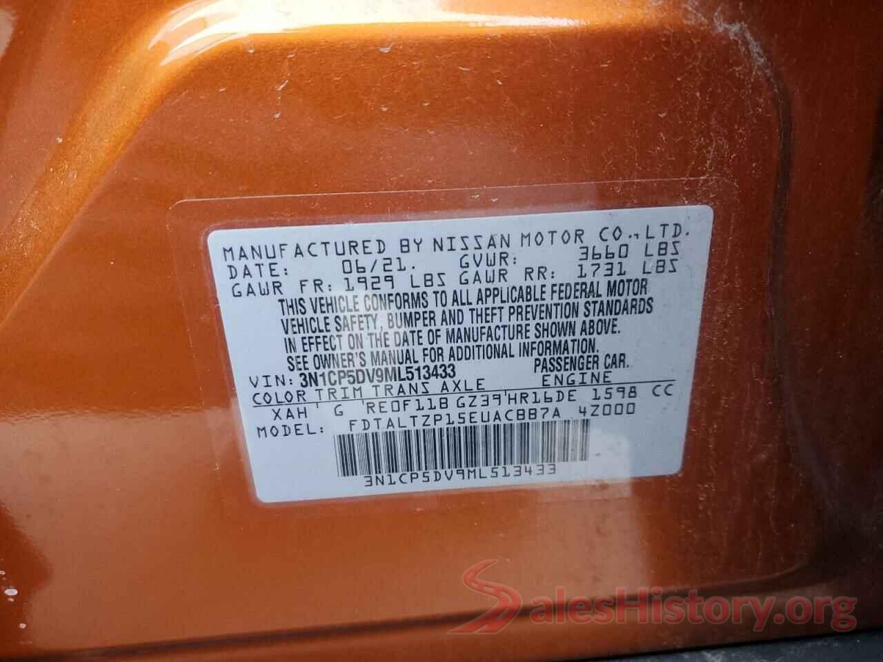 3N1CP5DV9ML513433 2021 NISSAN KICKS