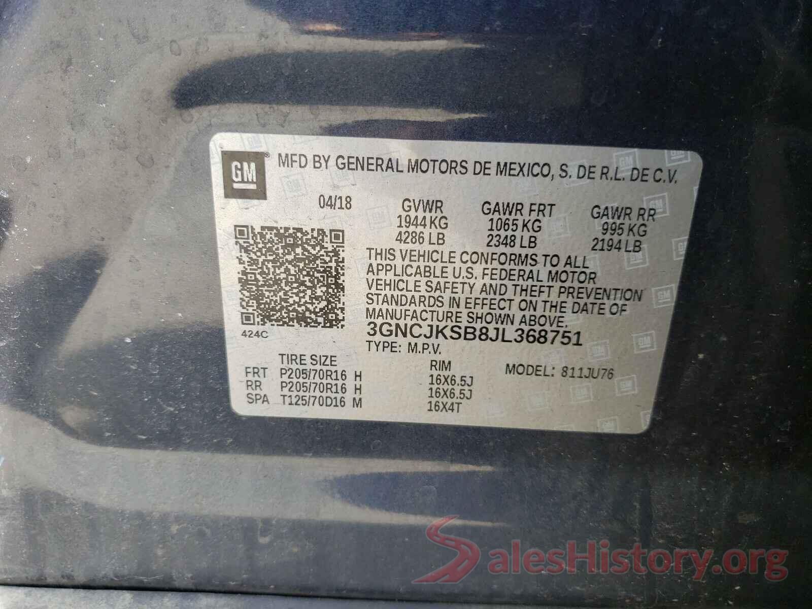 3GNCJKSB8JL368751 2018 CHEVROLET TRAX