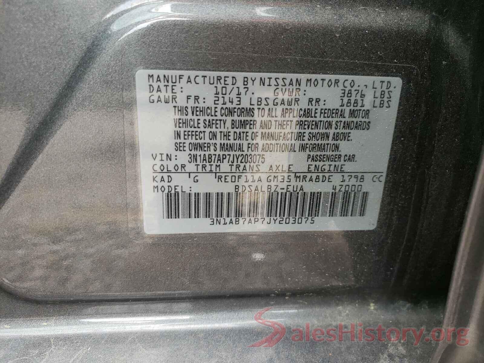 3N1AB7AP7JY203075 2018 NISSAN SENTRA