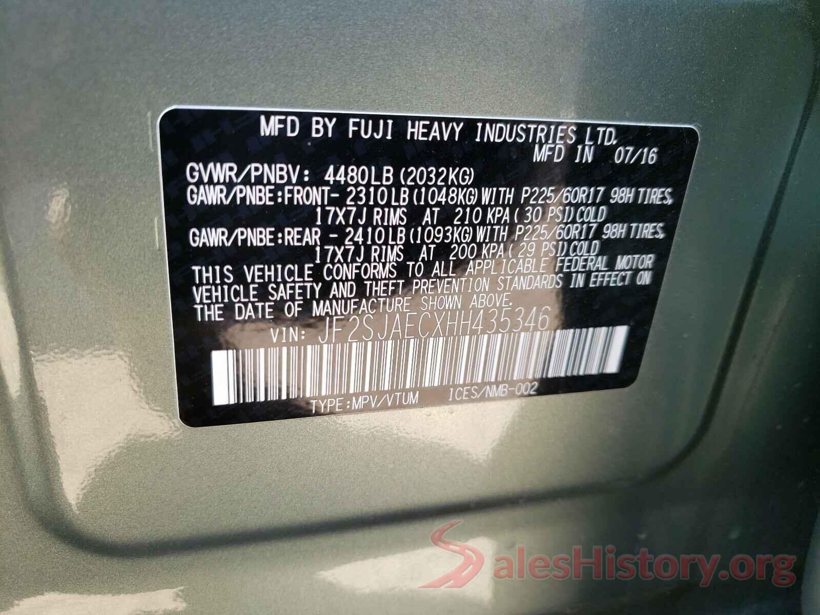 JF2SJAECXHH435346 2017 SUBARU FORESTER