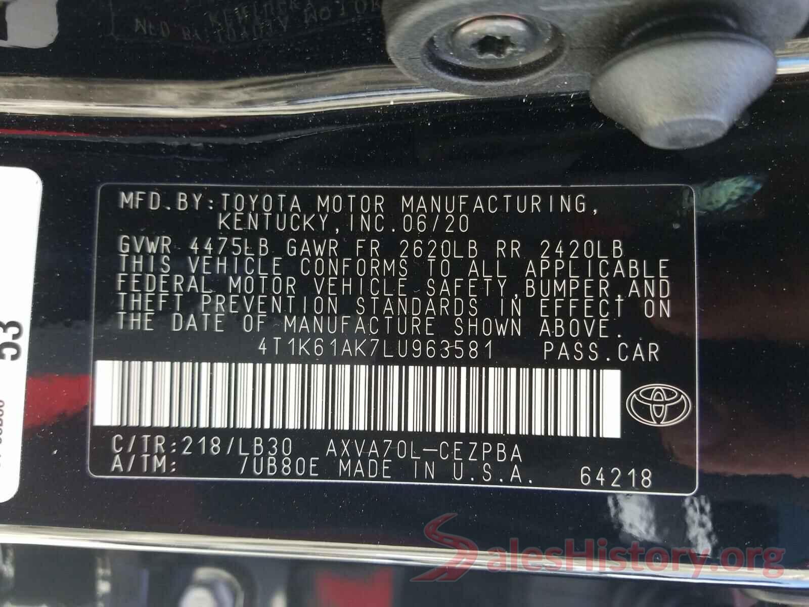 4T1K61AK7LU963581 2020 TOYOTA CAMRY